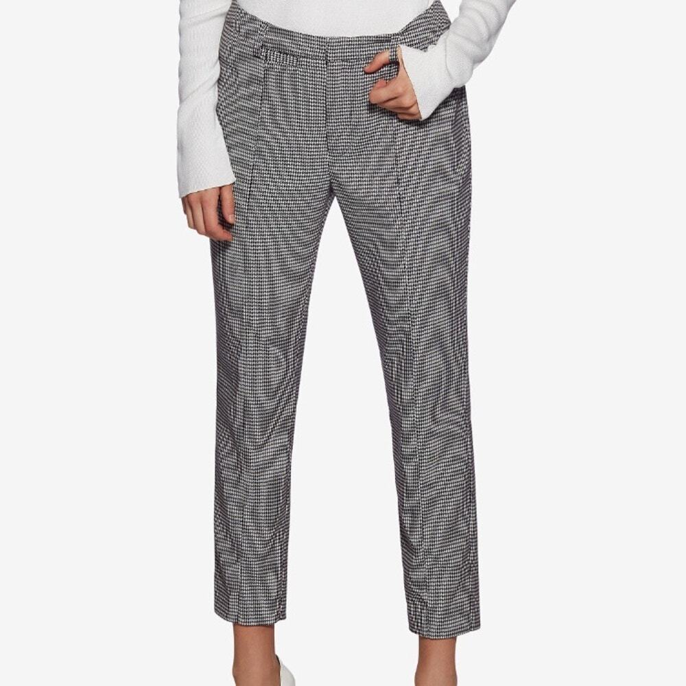 Avec Les Filles Pants Houndstooth Trousers Straight Cropped Black White Size 6